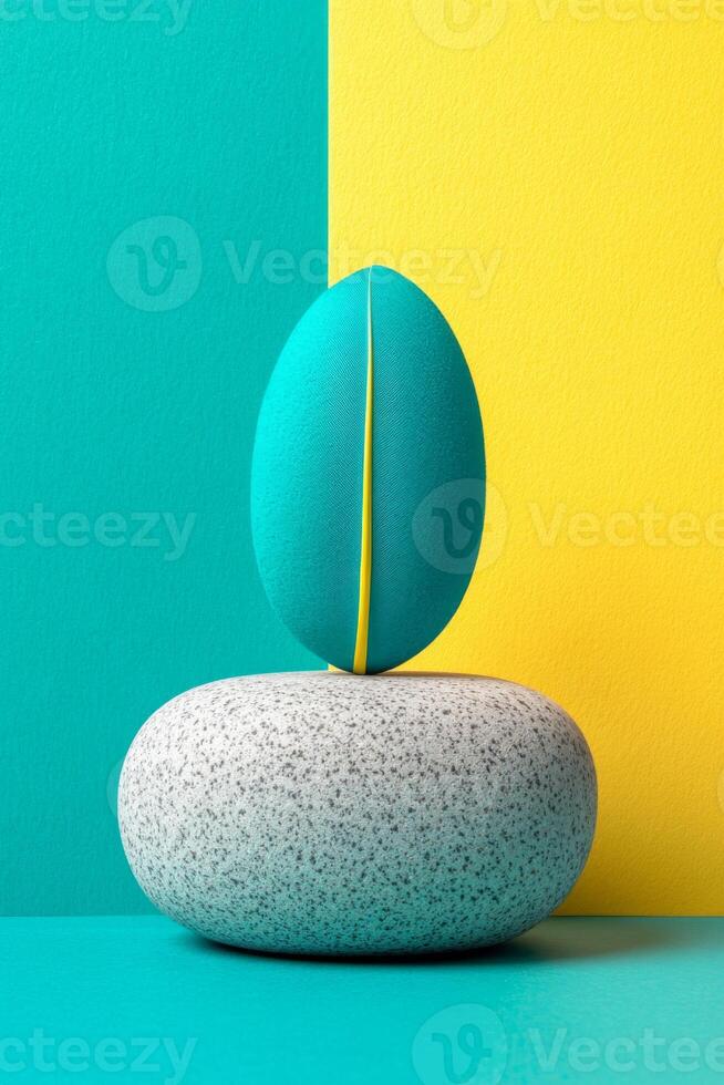 Colorful Abstract Background Divided by Hues with a Texture Stone and Leaf Veins photo