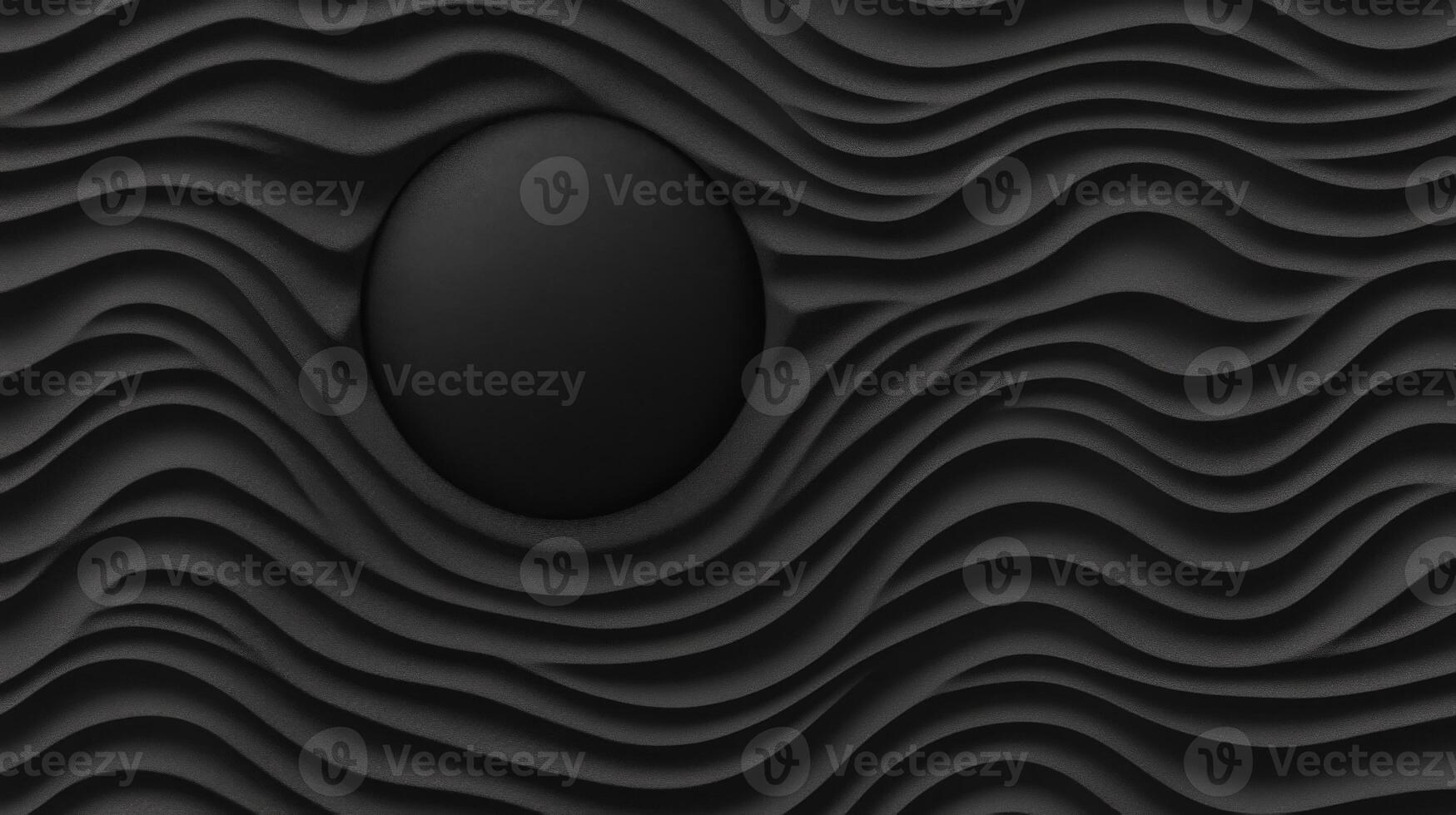 Monochrome composition with a smooth dark shape surrounded by wavy patterns photo