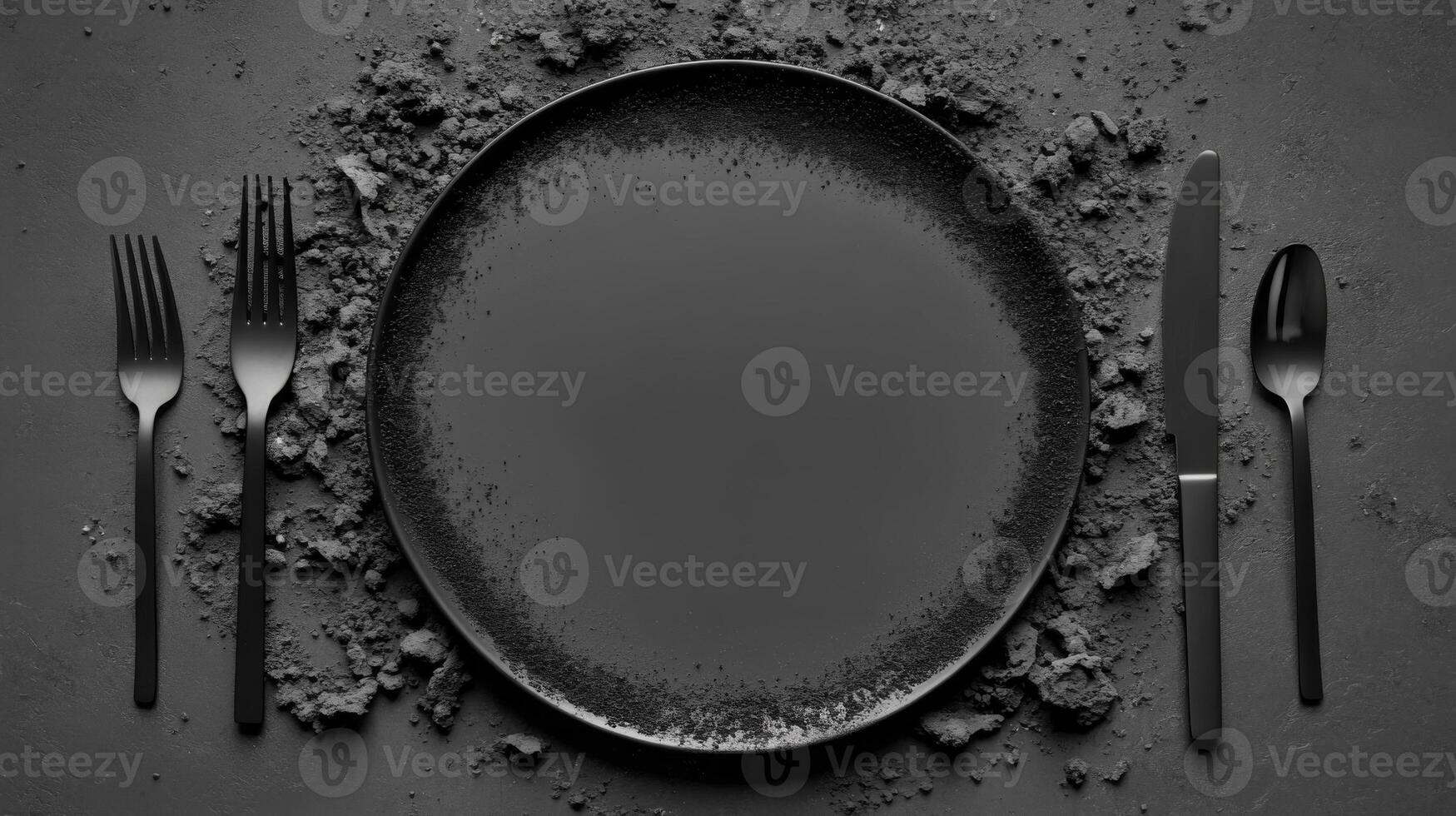 Dark Plate Utensils Amidst Crumbled Textures photo