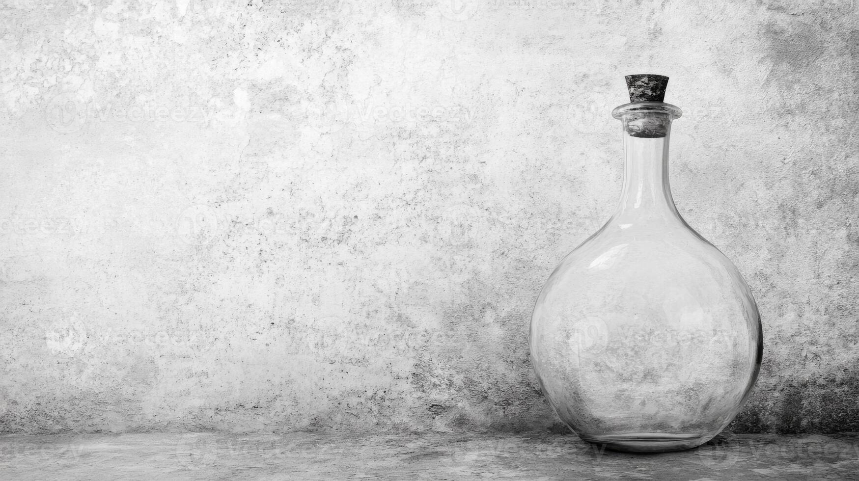 Empty Glass Bottle on Textured Gray Surface photo