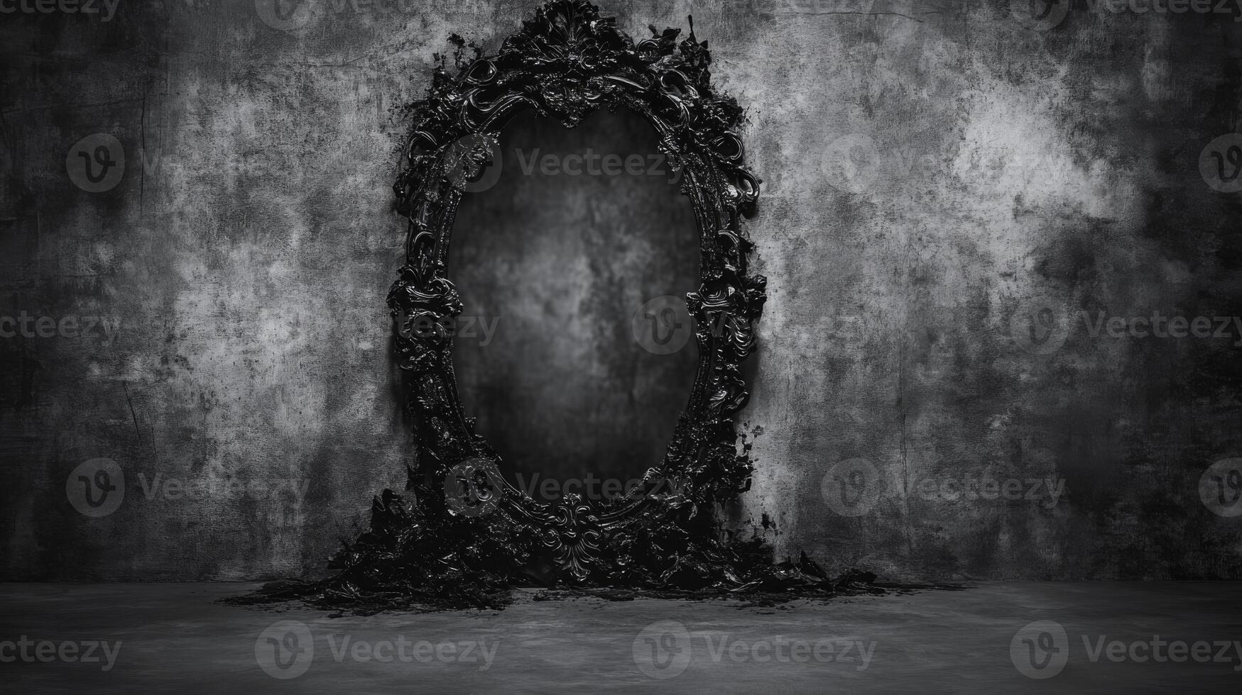 Ornate Dark Mirror Against a Textured Wall photo
