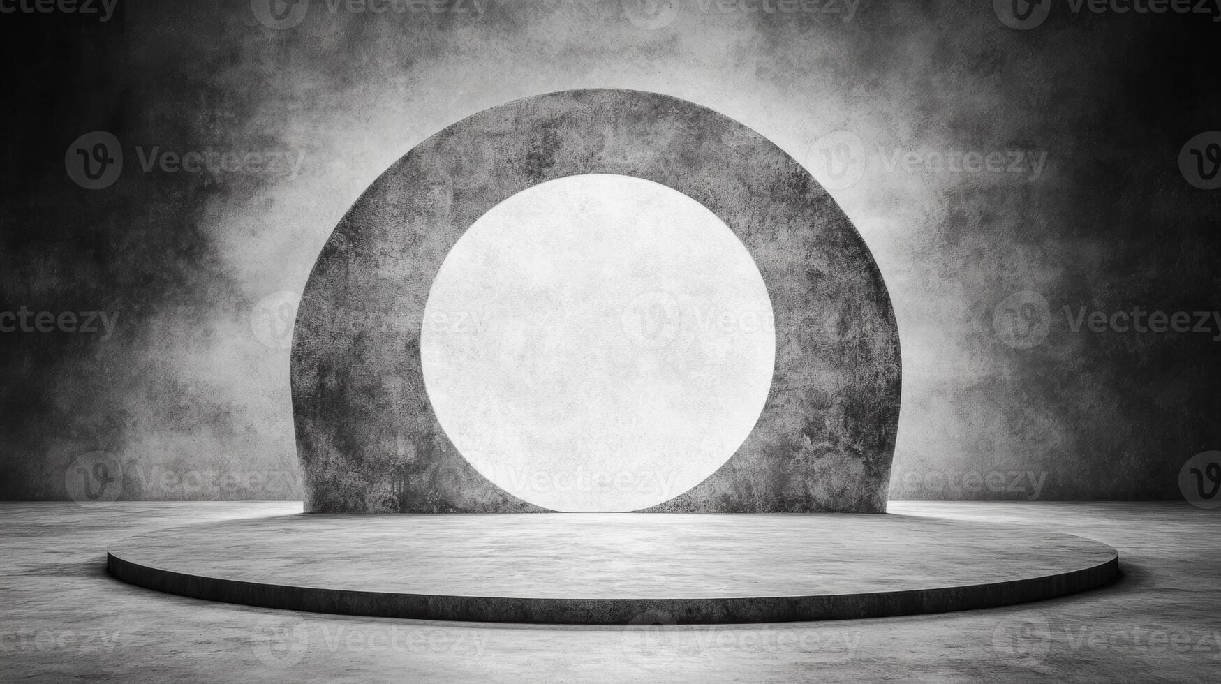 Abstract Portal on Circular Platform Against Textured Wall photo