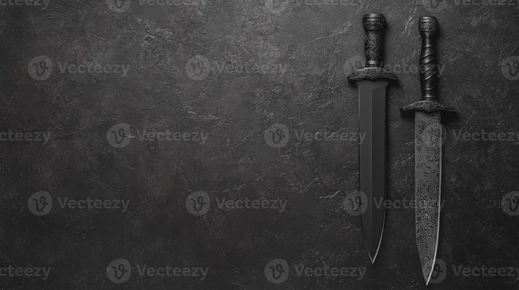 Two Ornate Swords on a Dark Textured Surface photo