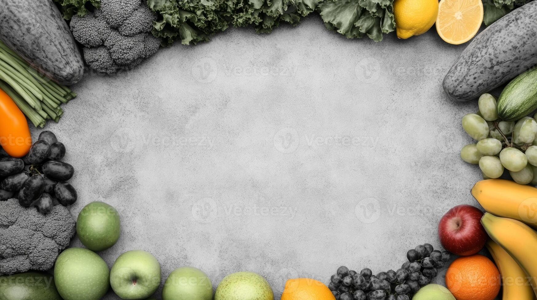 Assorted Produce Frame on Gray Textured Surface, Variety photo
