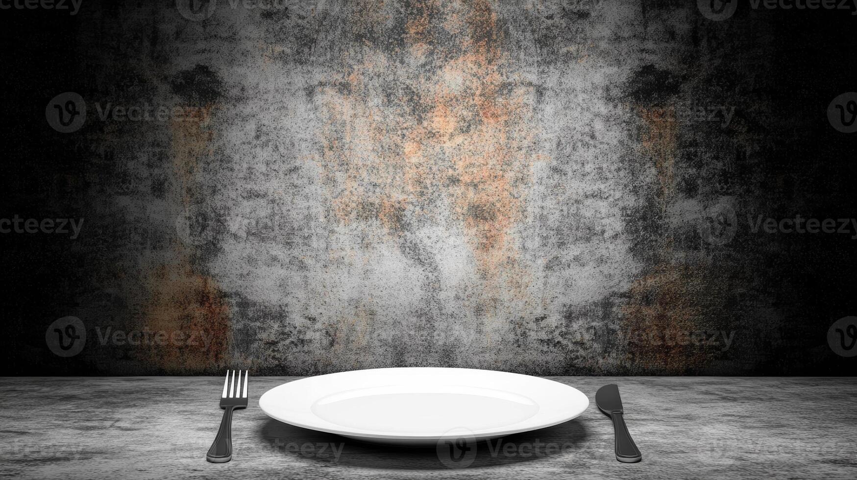 Empty White Plate on a Rustic Table with Cutlery photo