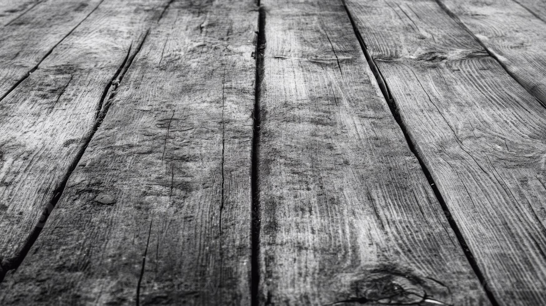 Weathered Wooden Planks with Visible Grain and Cracks, Monochromatic Perspective photo