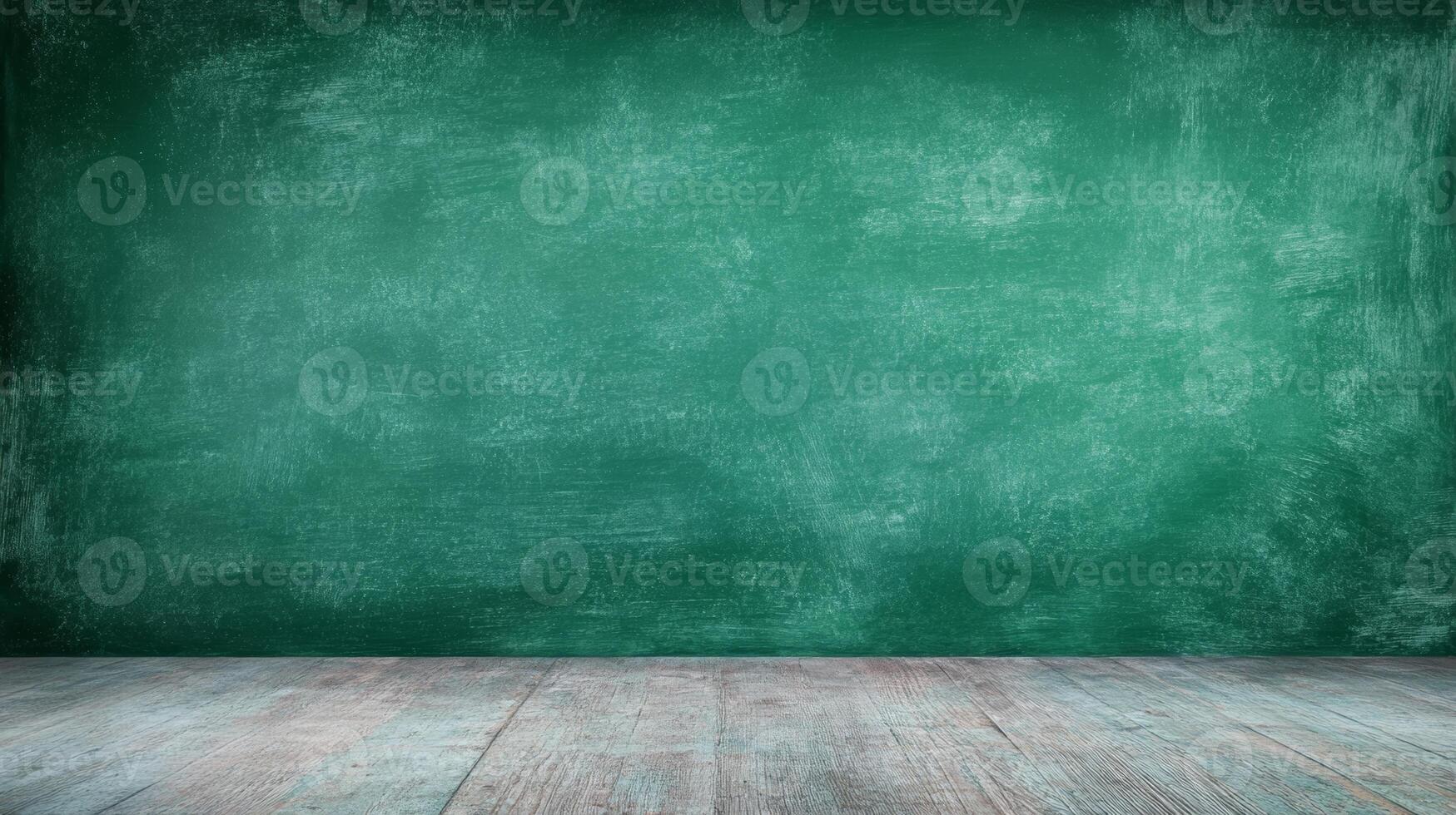 Green Chalkboard with Wooden Floor, Empty Classroom photo
