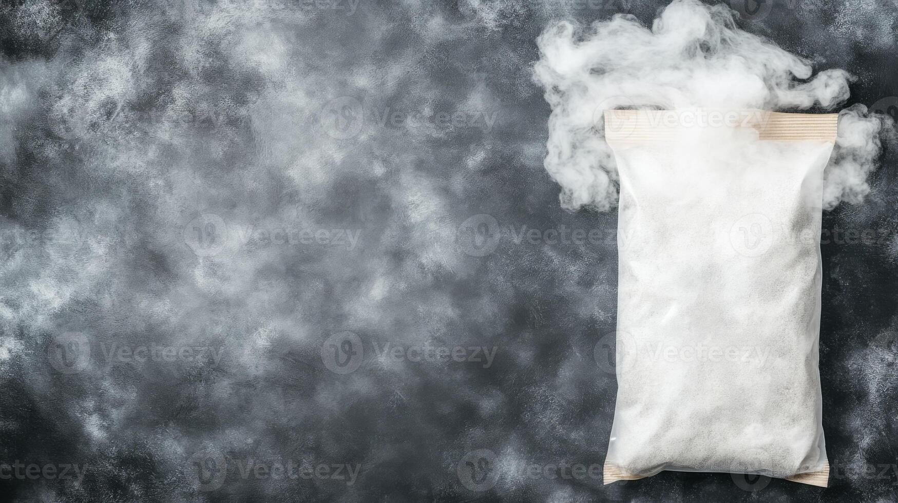 White Pouch with Smoke Cloud on Dark Textured Surface photo