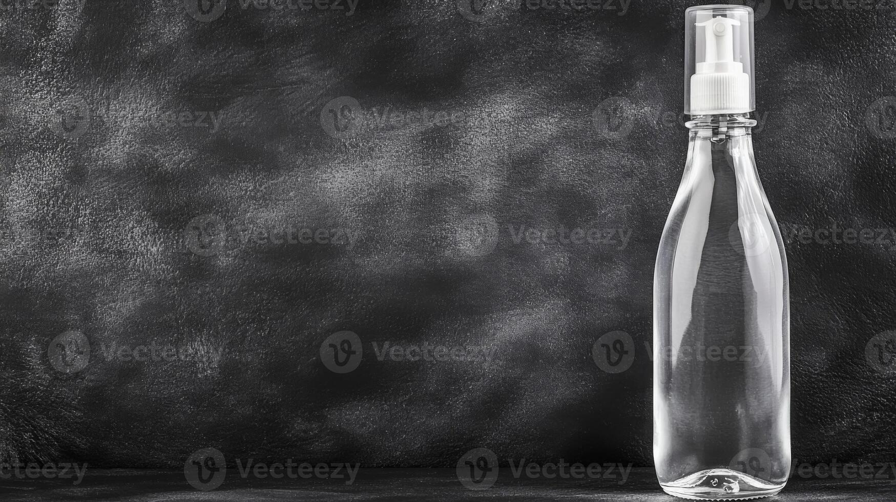 Clear Pump Bottle with a White Cap on a Dark Textured Background photo