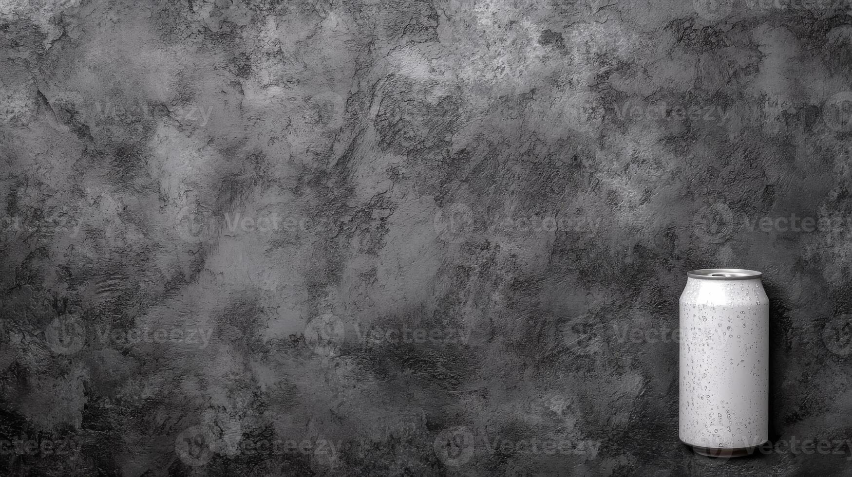 Chilled Silver Can with Dew Drops on a Rough Gray Wall photo