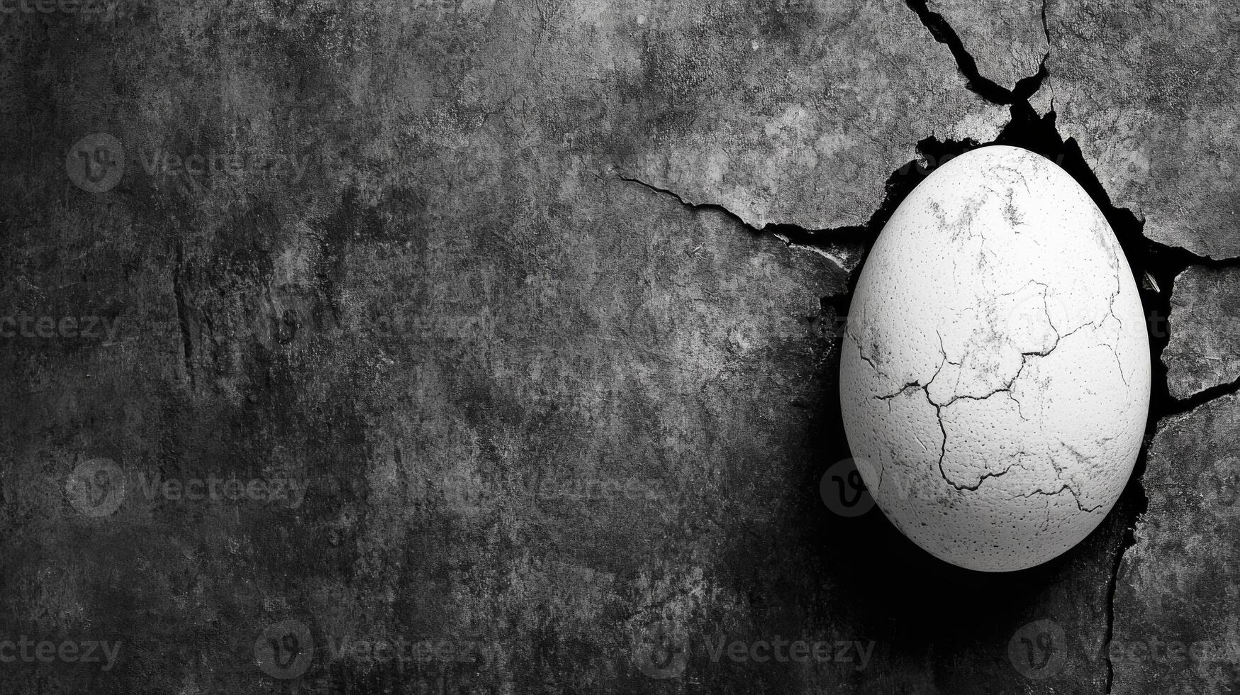 Cracked White Egg on a Weathered Gray Stone Surface photo
