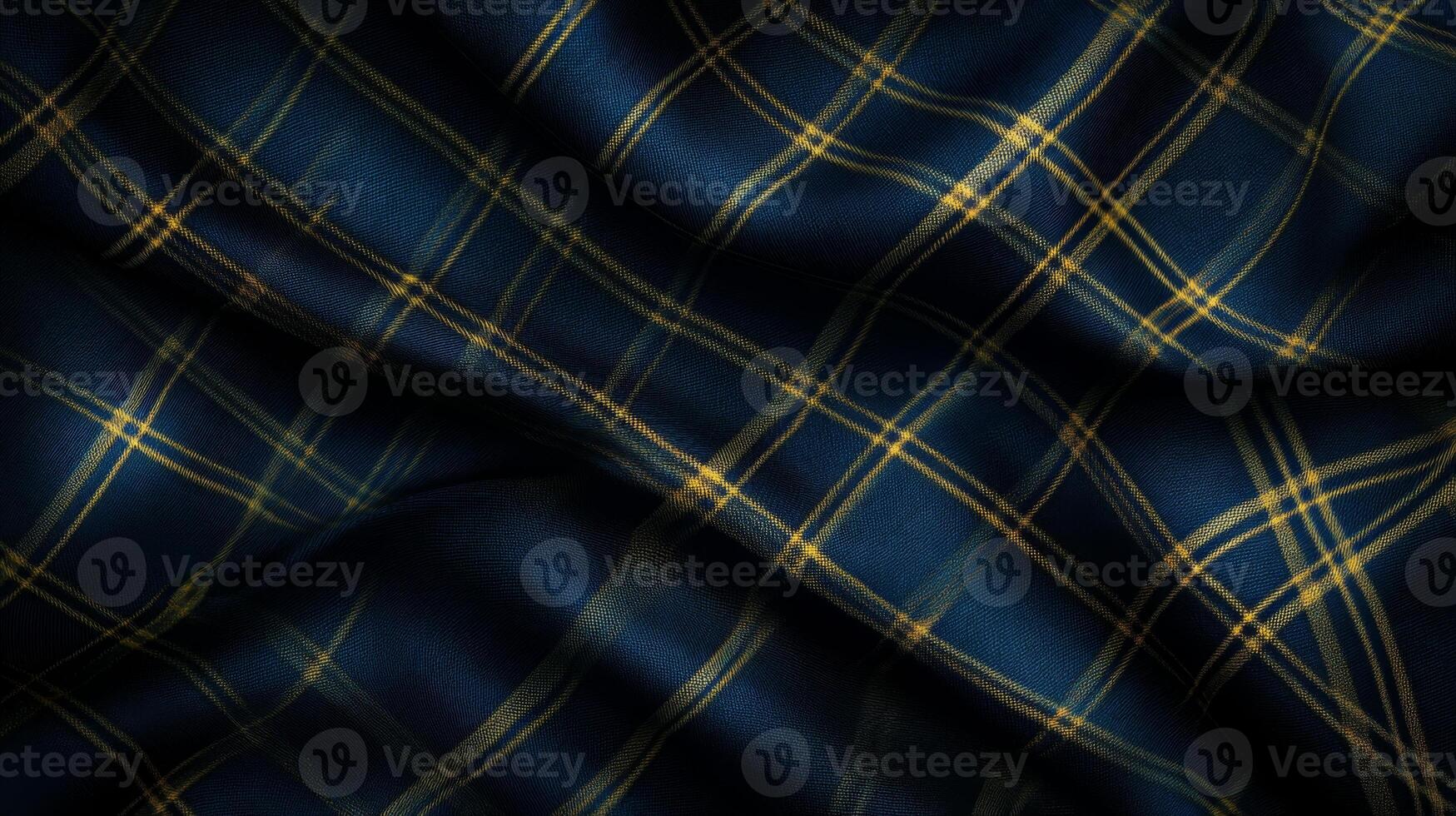 Flowing Blue Fabric with Yellow Plaid Pattern and Smooth Texture photo