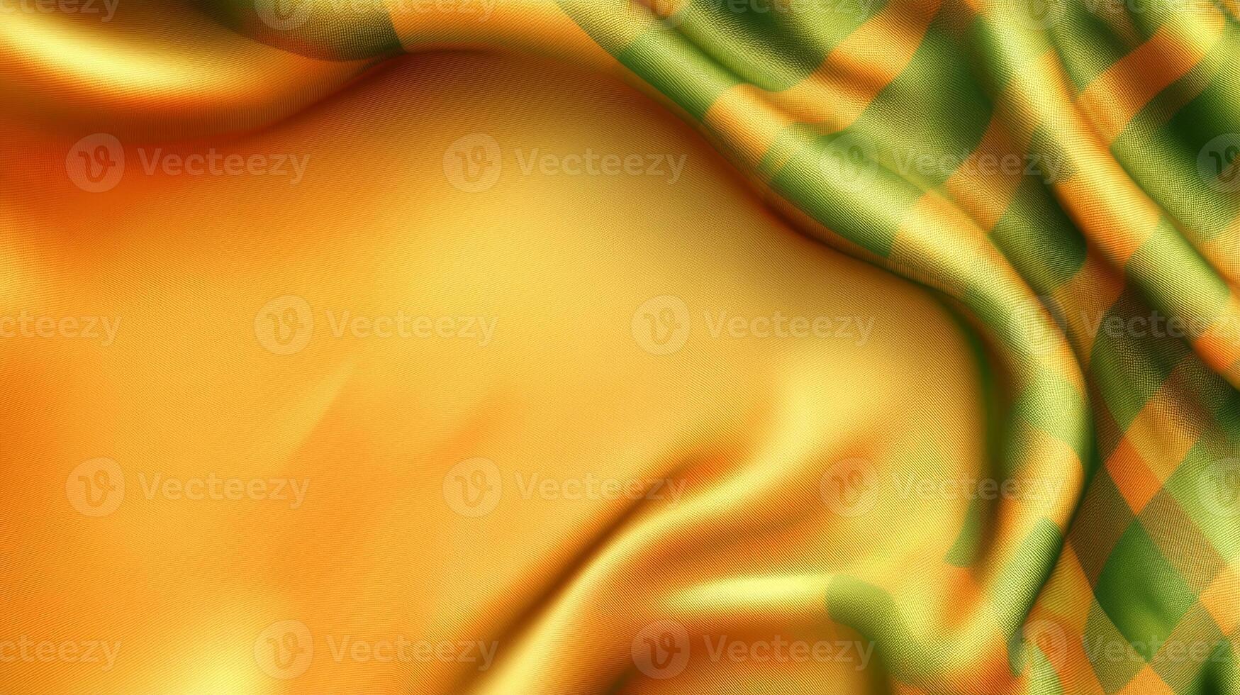 Flowing Orange and Green Checkered Fabric with Satin Texture photo
