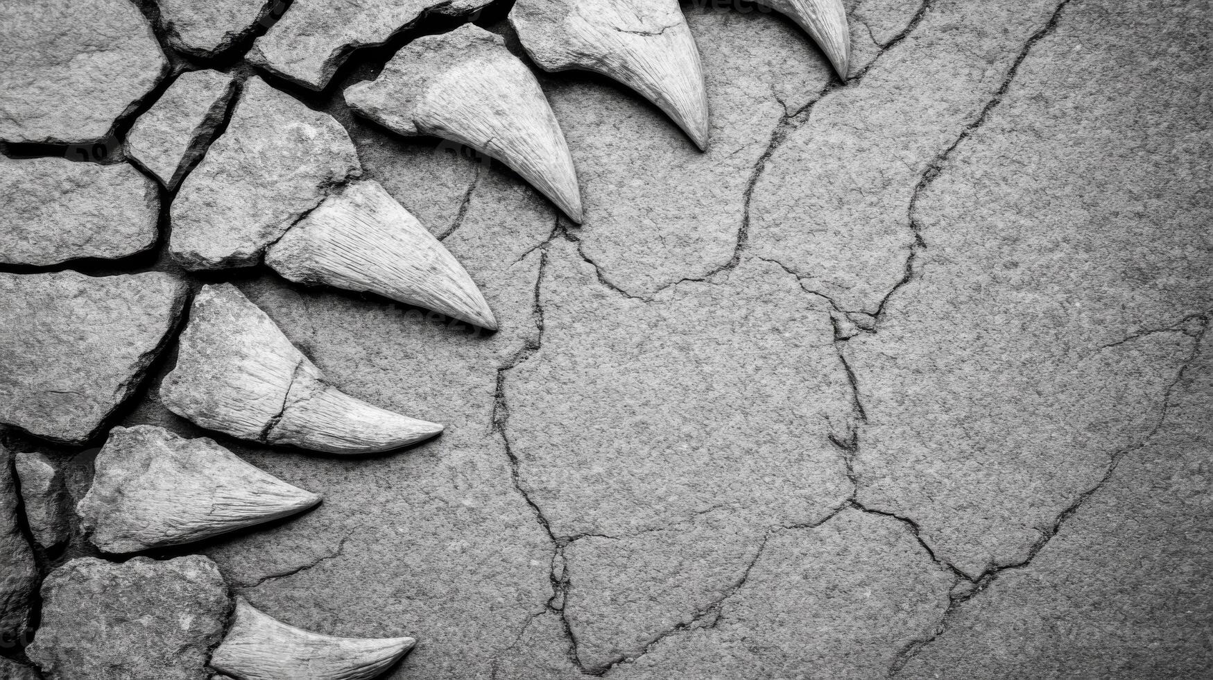 Fossilized Teeth Embedded in Cracked Gray Stone with Jagged Fractures photo