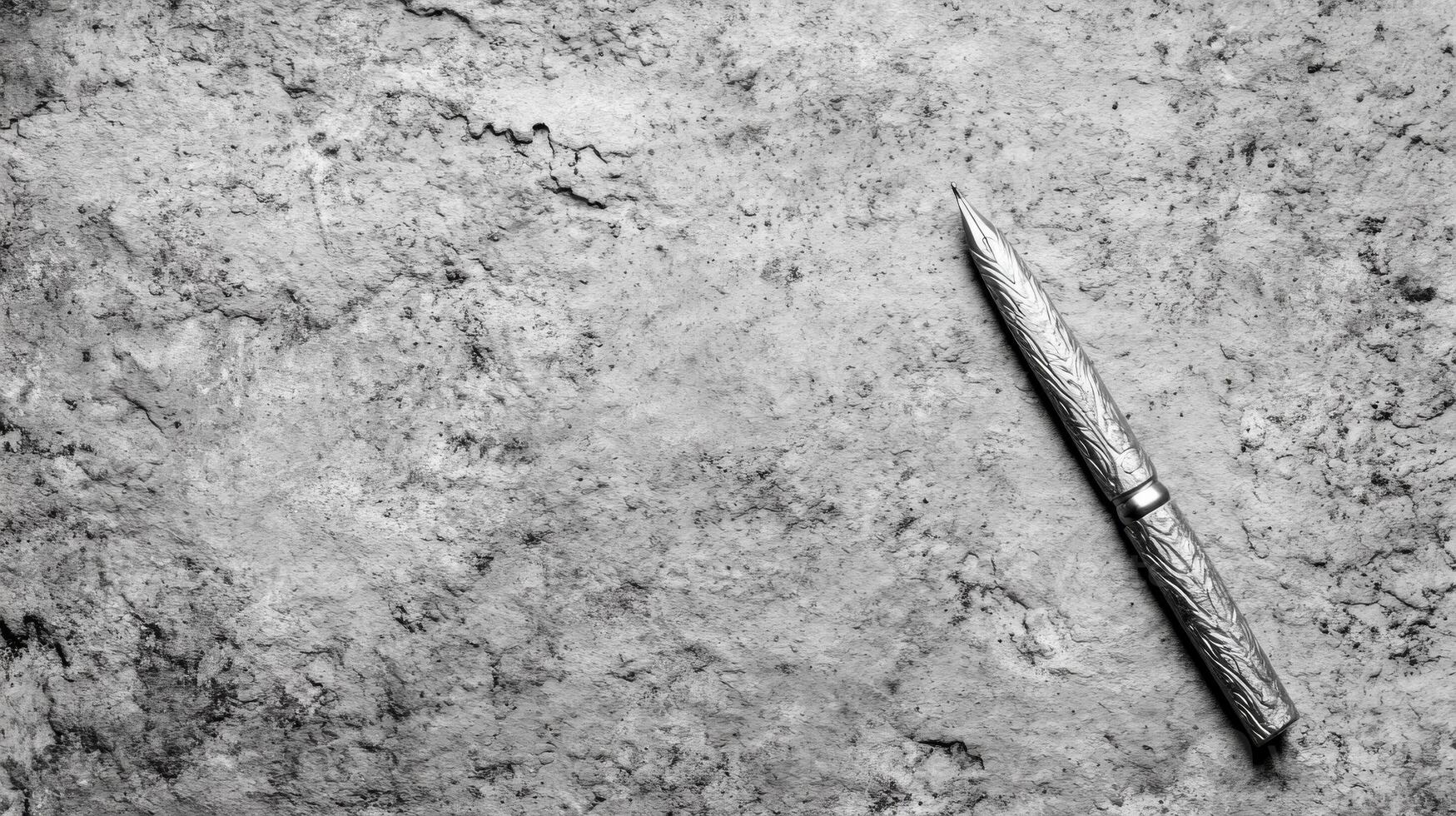 Silver Fountain Pen with Engraved Pattern on a Textured Grayscale Stone Surface photo