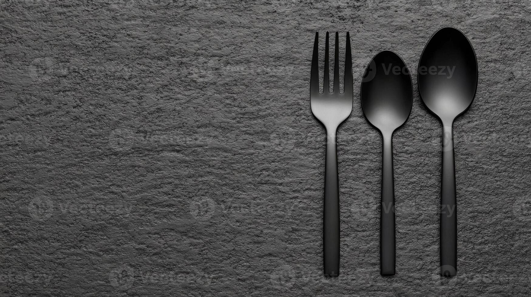 Black Fork and Spoon on a Textured Grayscale Stone Surface photo