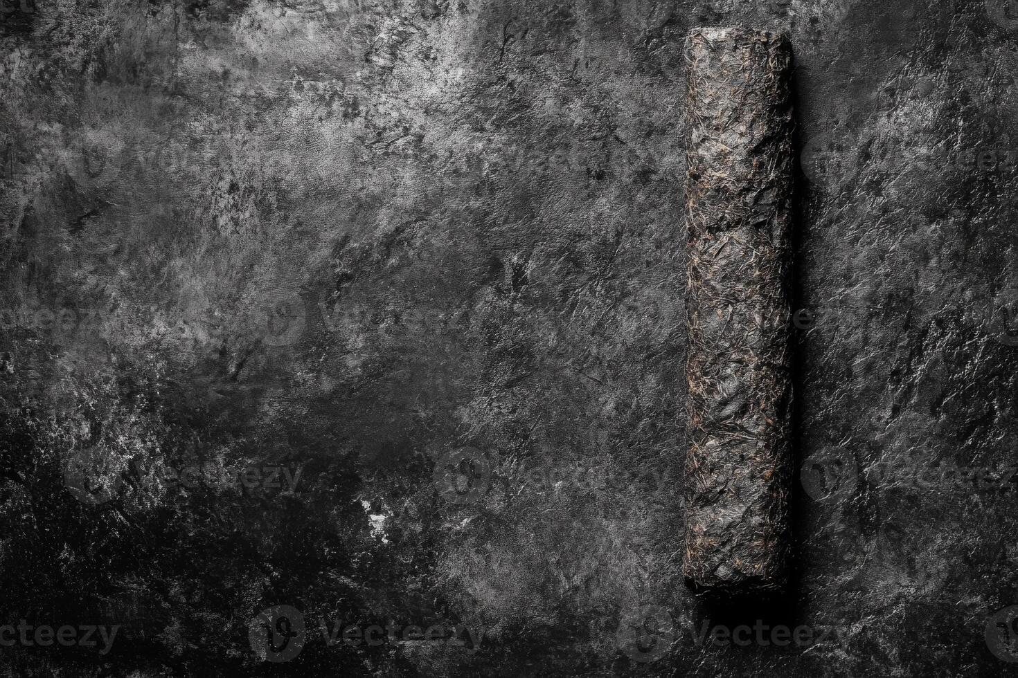 Ancient Rolled Parchment on a Textured Dark Grey Surface in Monochrome photo