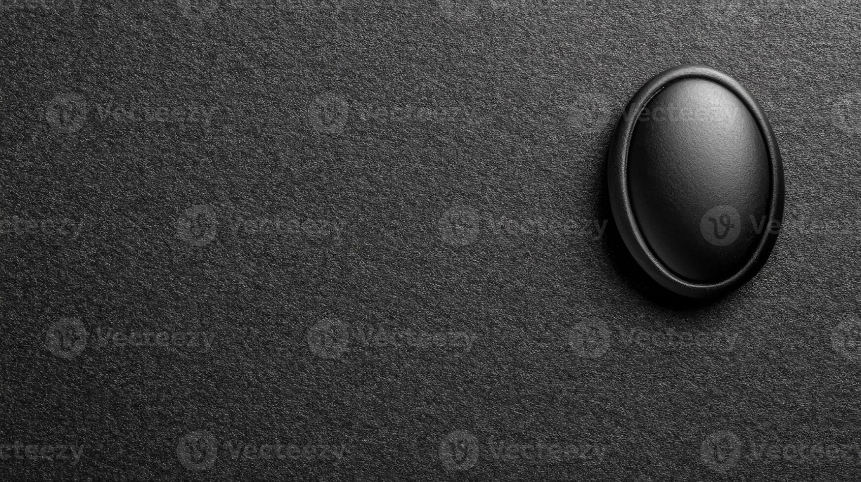 Black Oval Button on a Textured Dark Gray Surface in Monochrome photo