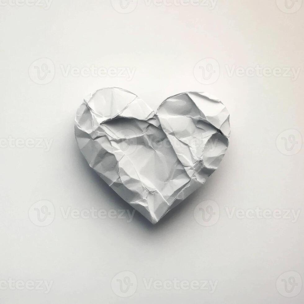 Crumpled White Paper Formed into a Heart Shape on Plain White Surface photo