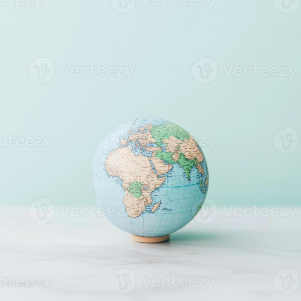 Small Desktop Globe Showing Continents on a Marble Surface photo