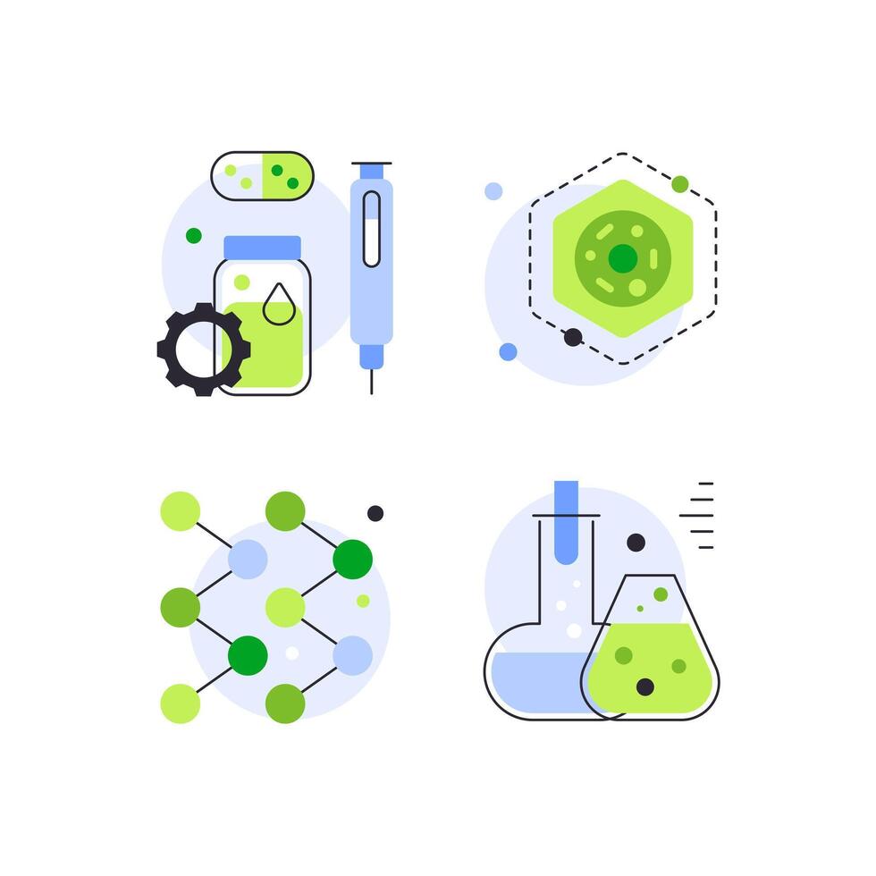 Biotech and bioengineering. Set of doodles, detailed icons vector
