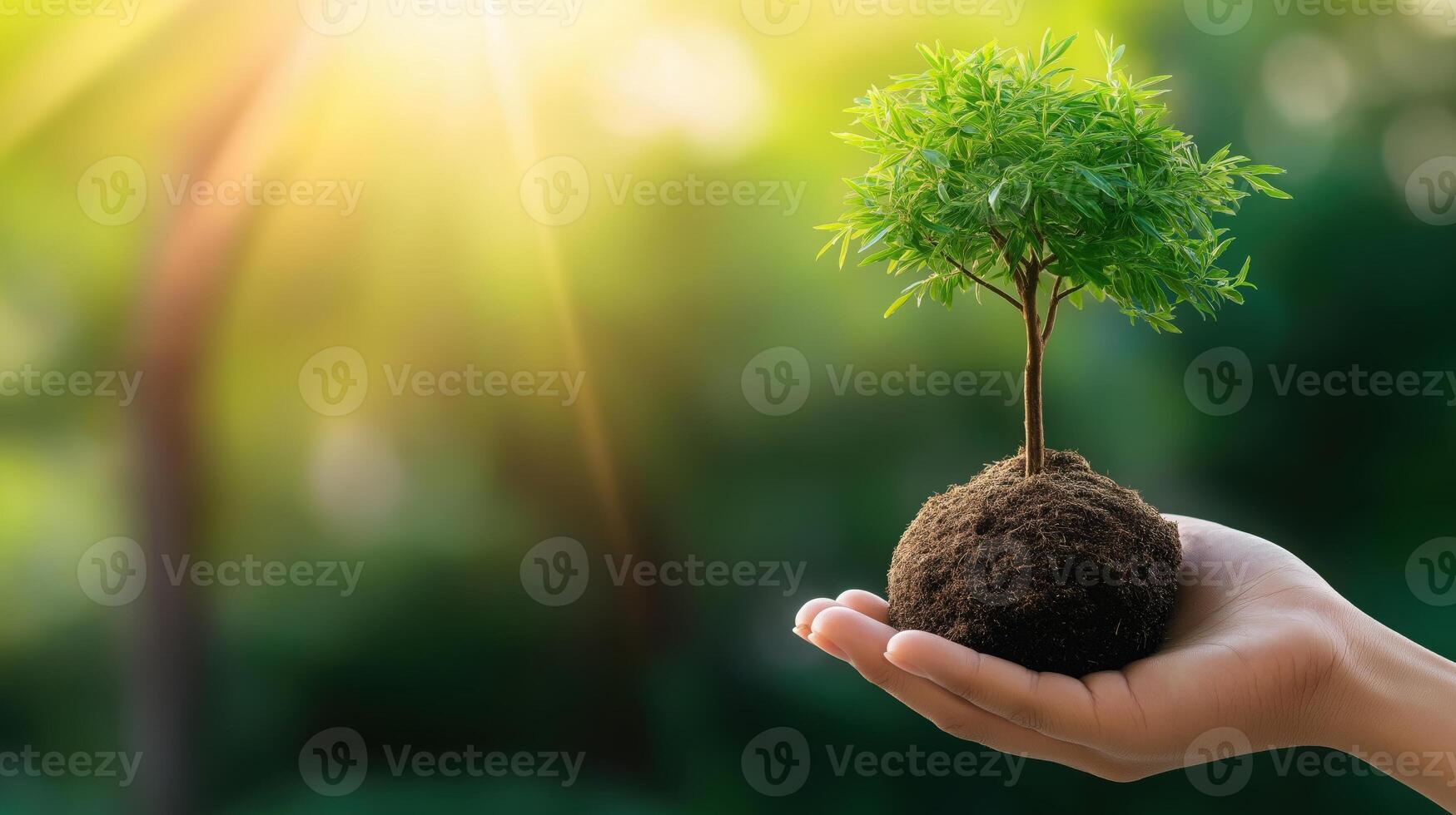 Hand Holding Small Tree Growing on Digital Globe in Soft Natural Light photo