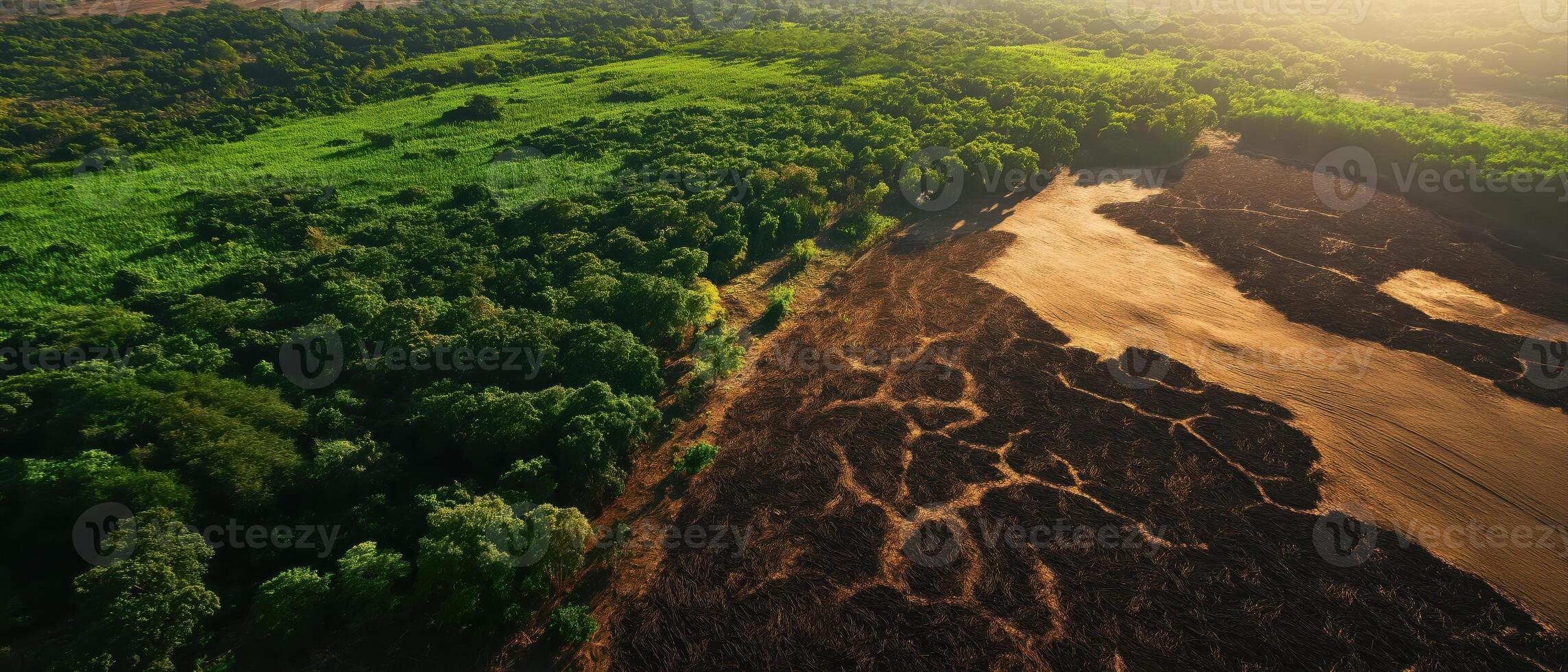 Aerial View of Deforested Area Transitioning to New Growth with Vibrant Greenery photo
