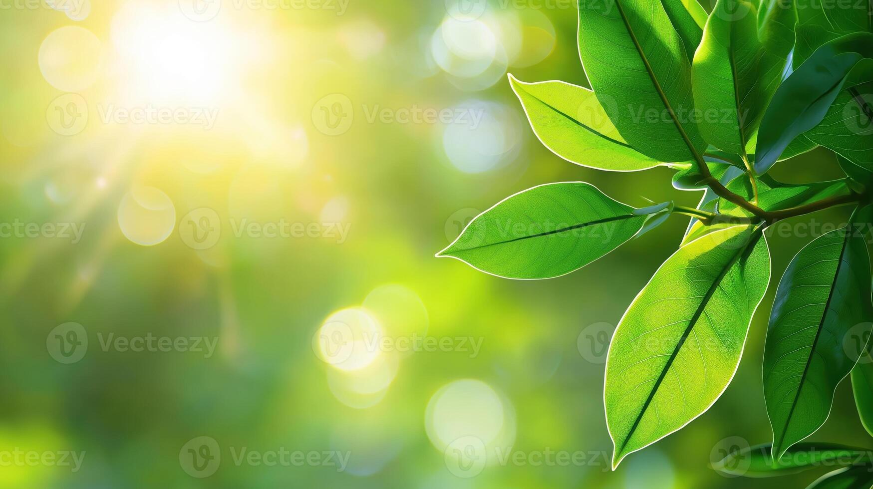 Soft Focus Green Foliage Background with Light Bokeh Effects for Natural and Serene Scenes photo