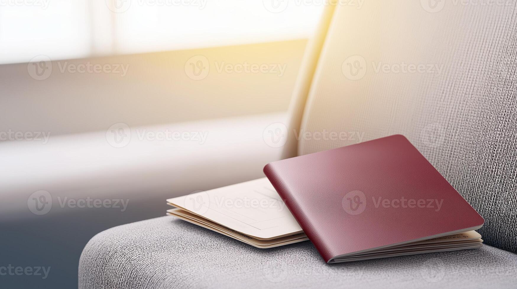 Close-Up Shot of Two Passports Resting on a Couch with Natural Light Highlighting Their Textures photo