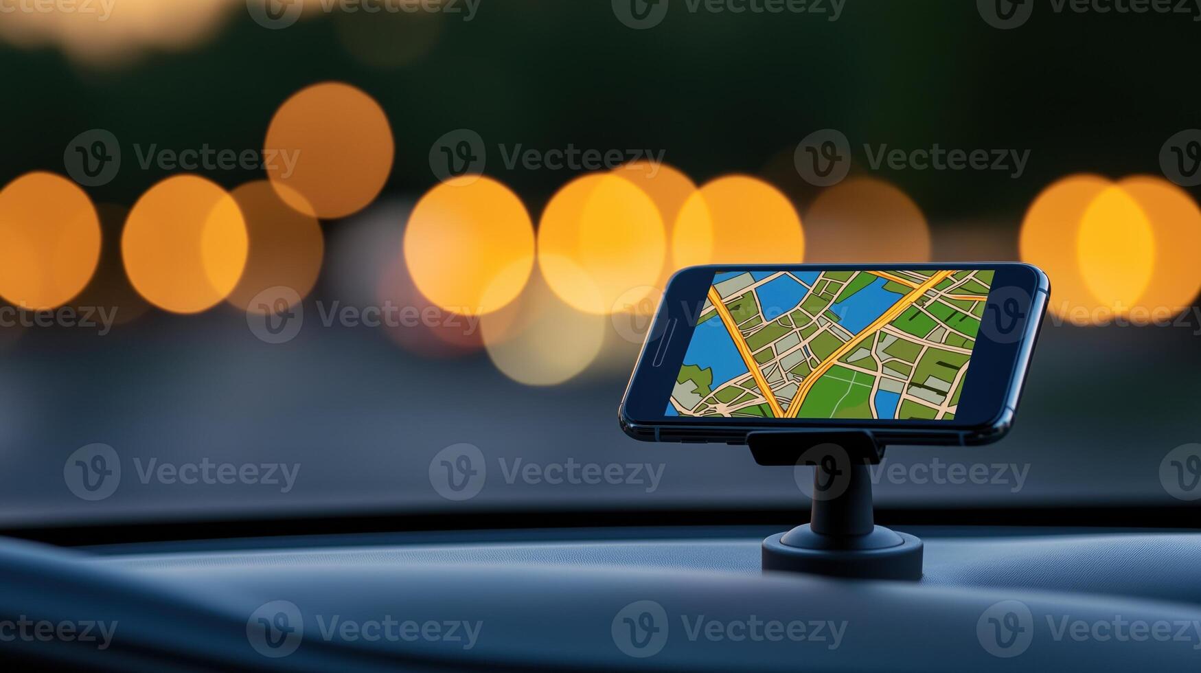Close-Up Photography of Rideshare Driver's Phone Displaying Navigation in a Car at Night photo