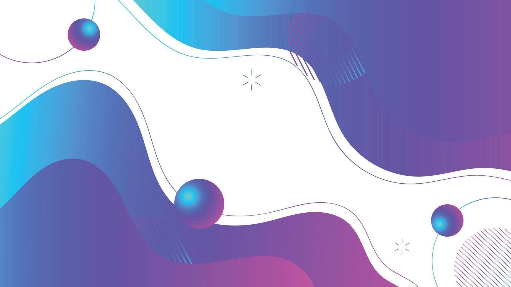 Futuristic abstract background with flowing gradient waves and glowing spheres in vibrant blue and purple tones perfect for modern design themes vector
