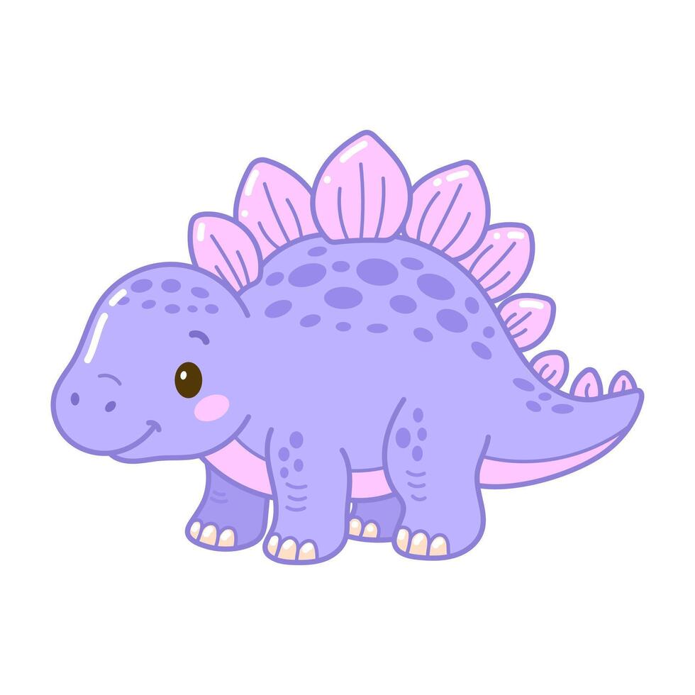 Cute smiling stegosaurus in purple with soft pink plates, perfect for kids' prints and designs vector