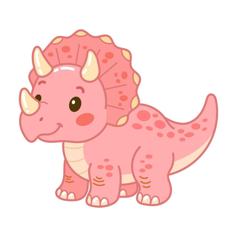 Cute cartoon pink baby triceratops with soft horns and spots vector