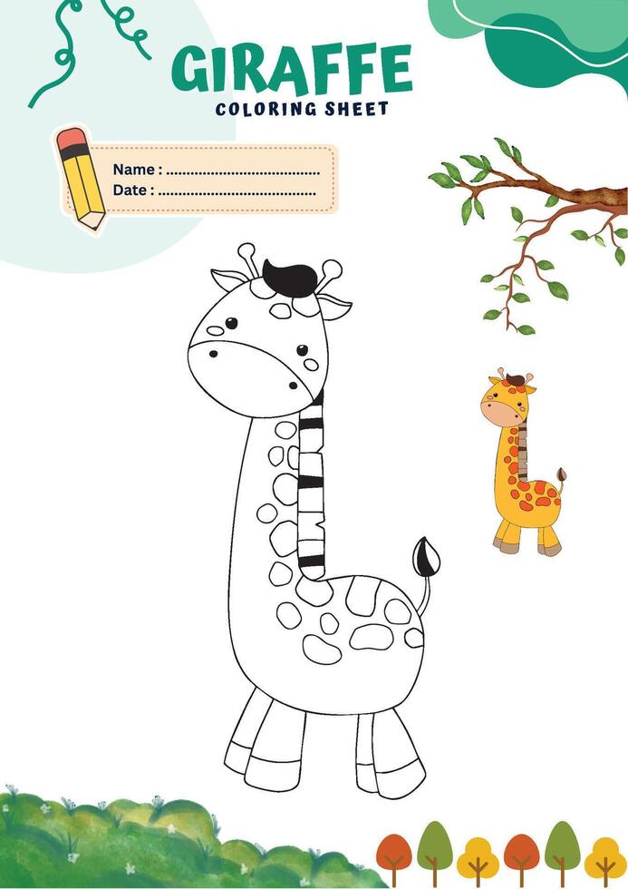 Giraffe Coloring Sheet - Printable Learning Activity vector