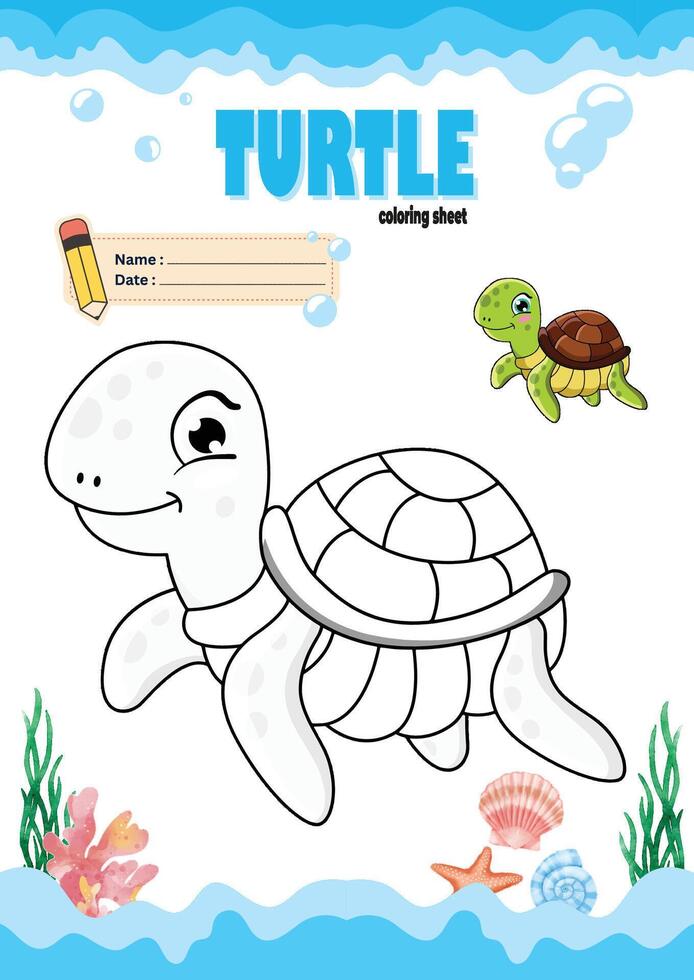 Turtle Coloring Sheet - Easy Print for Kids vector