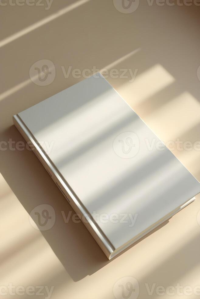 white book with subtle shadows on background, offering a clean photo