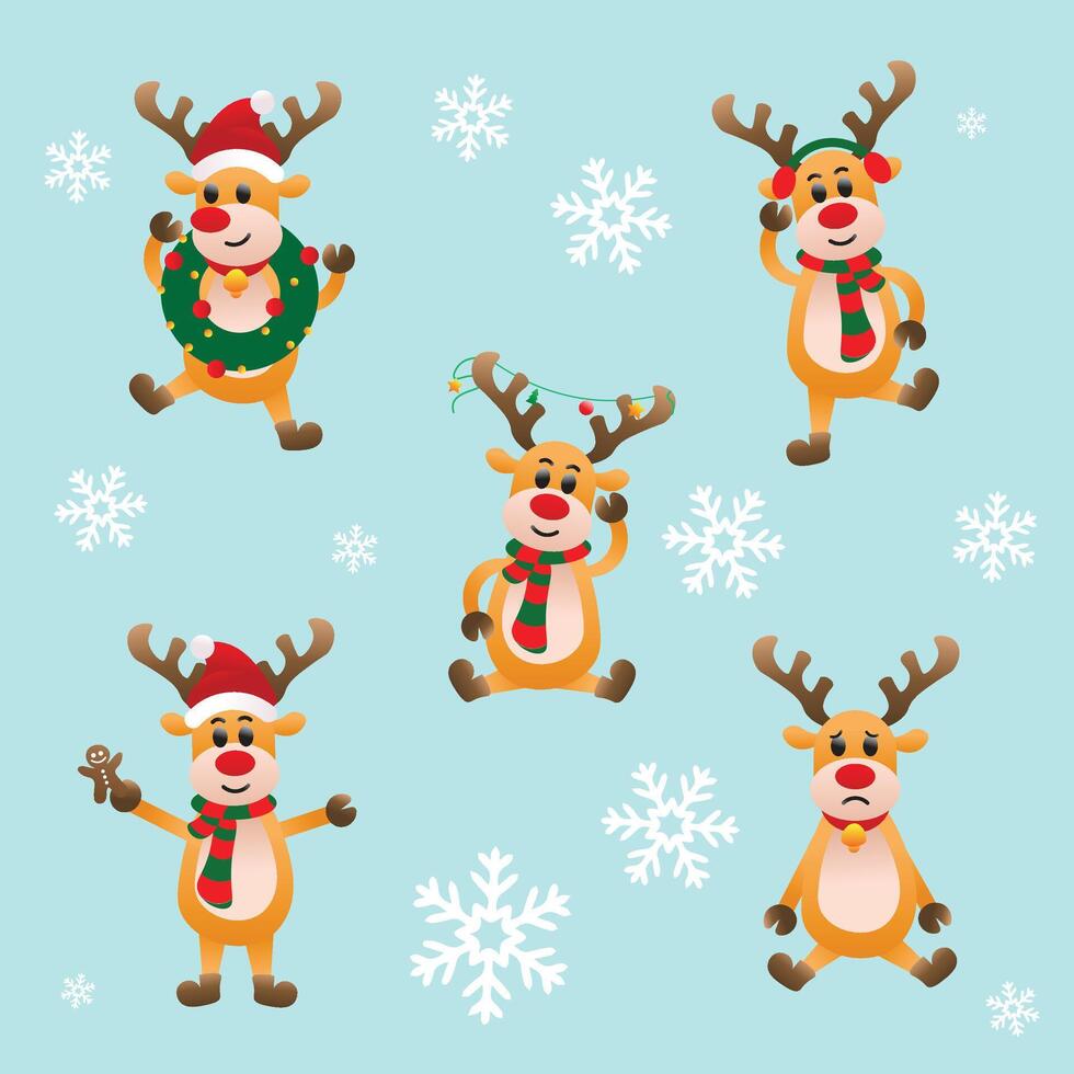 adorable reindeer seamless pattern with christmas decorations and snowflakes festive holiday background vector
