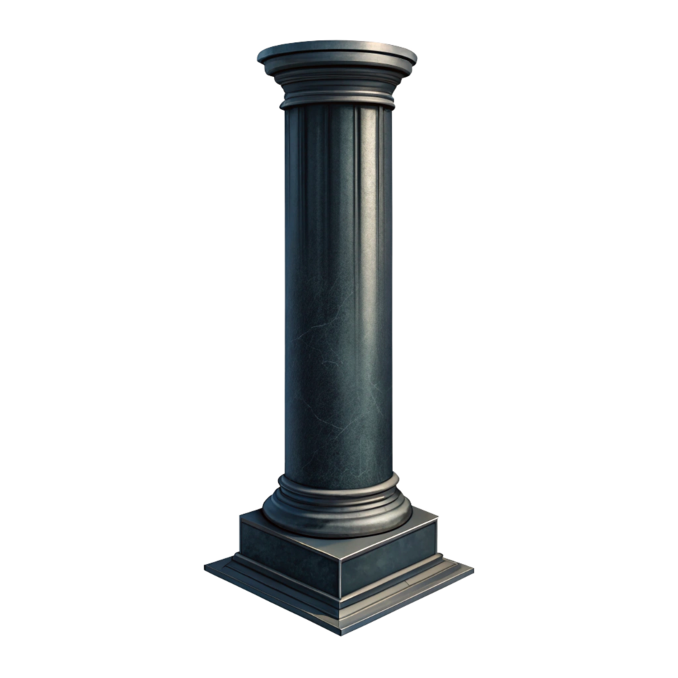 Dark Gray Marble Column with Square Base and Capital 3D Render png