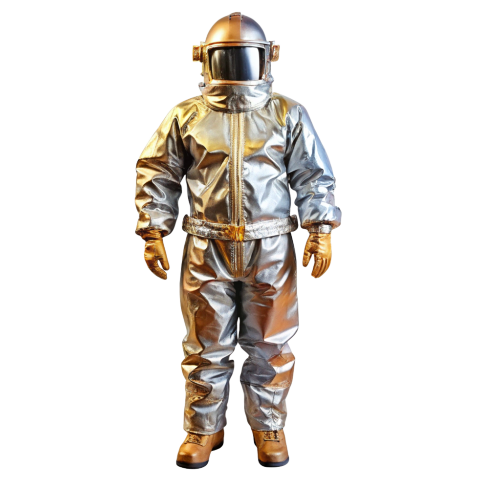 Metallic Gold and Silver Protective Suit with Helmet and Boots png