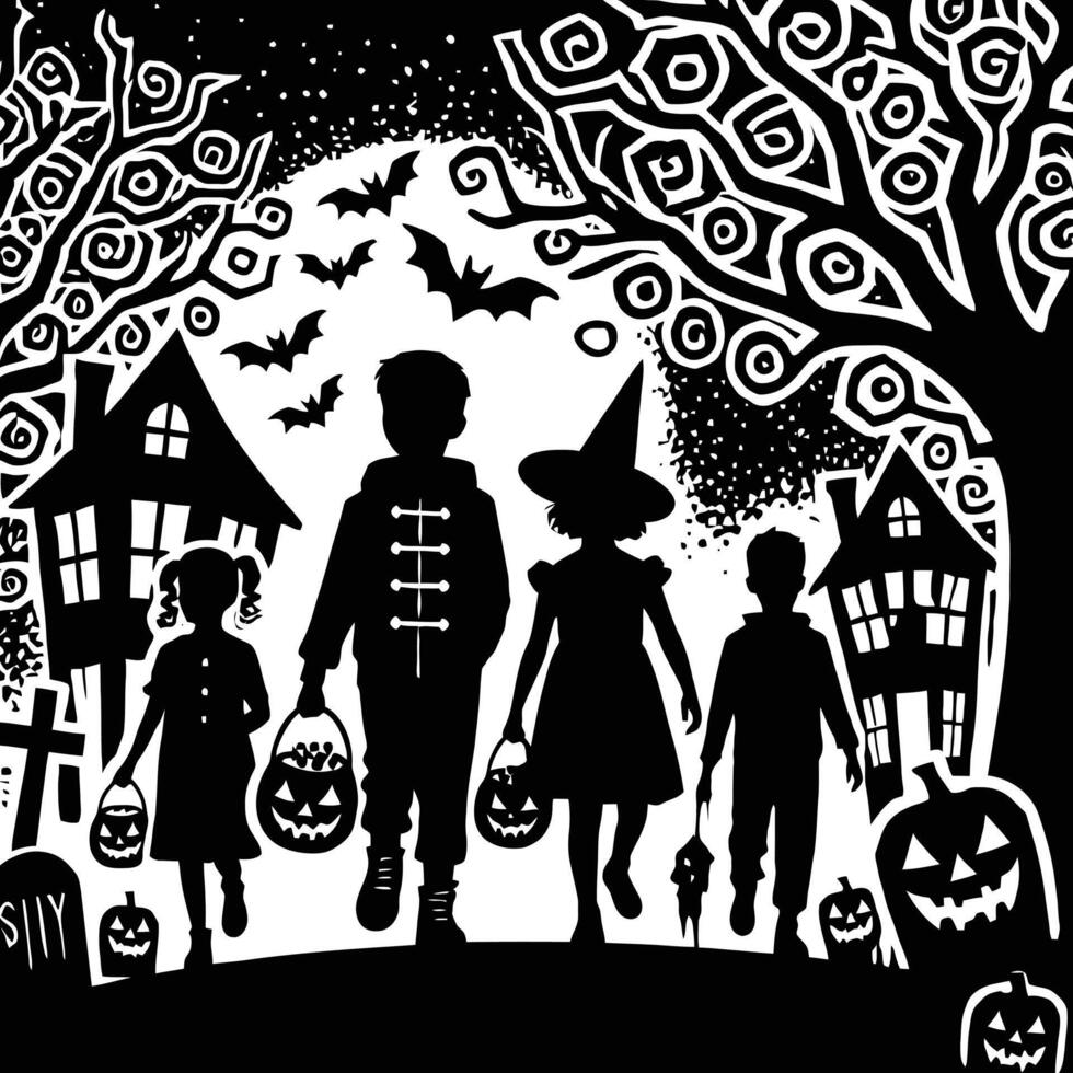 Halloween kids walking in the halloween night vector