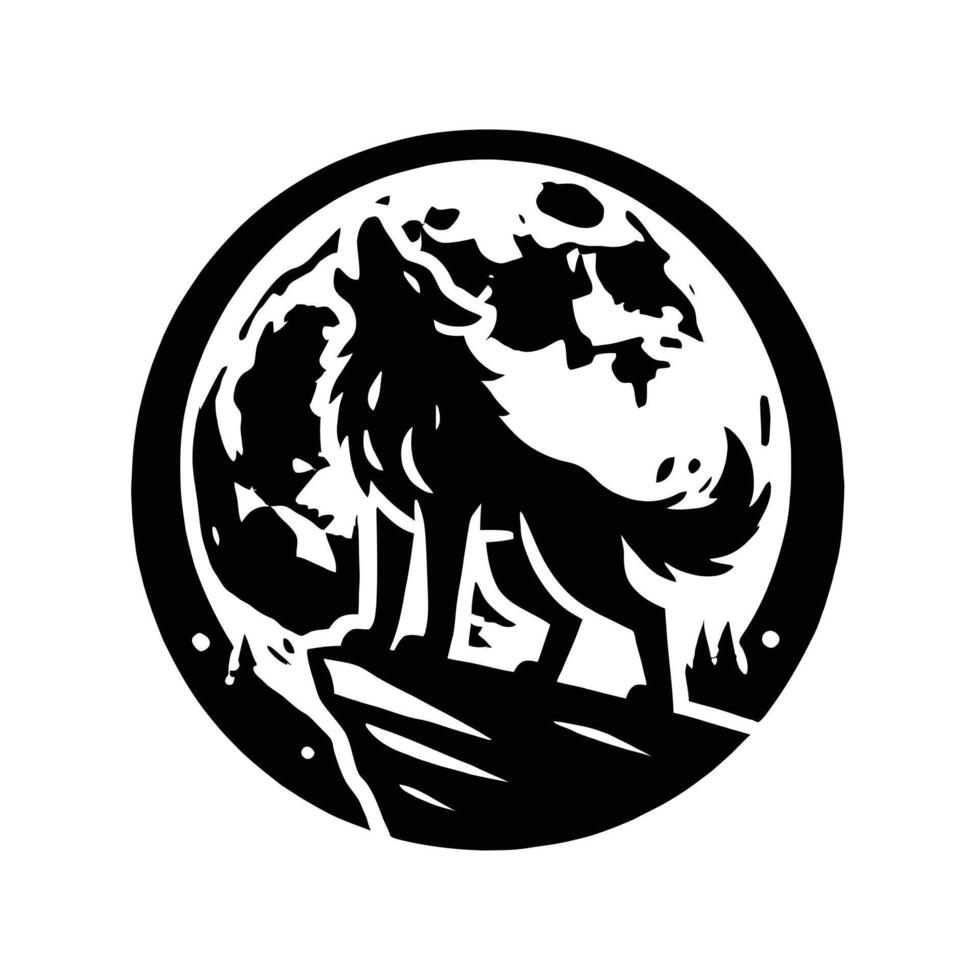 A black and white wolf logo on a white background vector