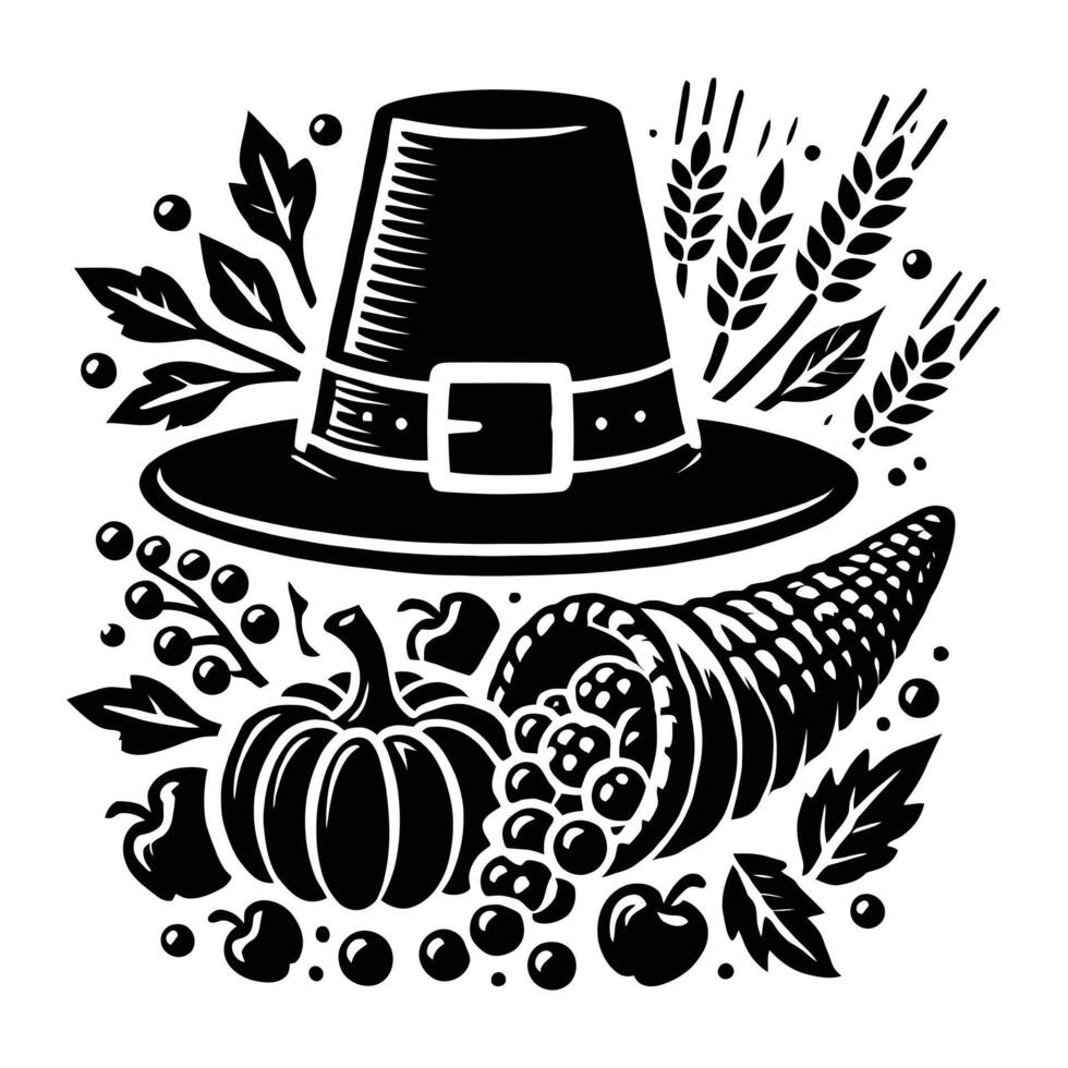 Thanksgiving hat and cornucopia illustration vector