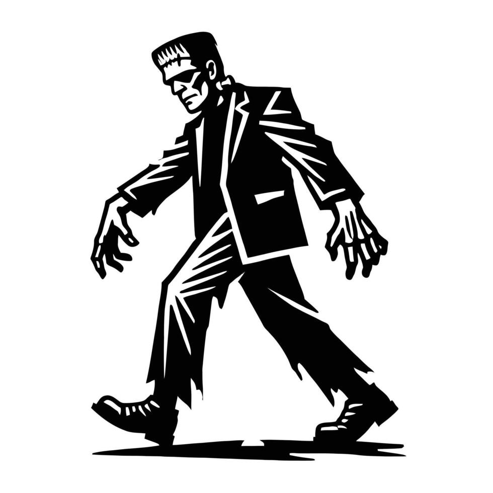 A black and white silhouette of a man in a suit walking vector