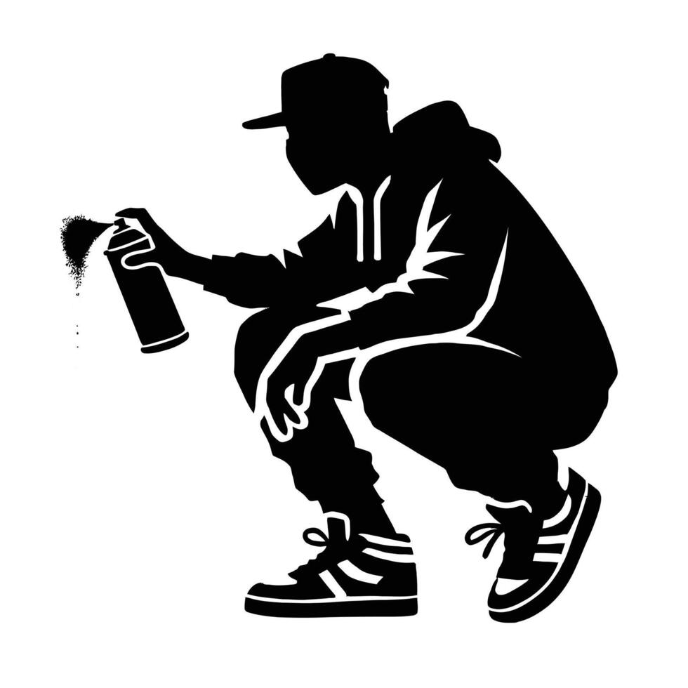 A silhouette of a man spraying graffiti vector