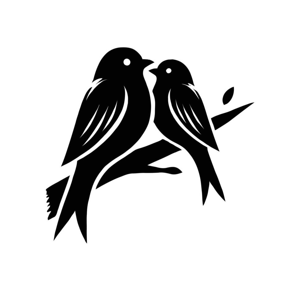 Two birds sitting on a branch with leaves vector