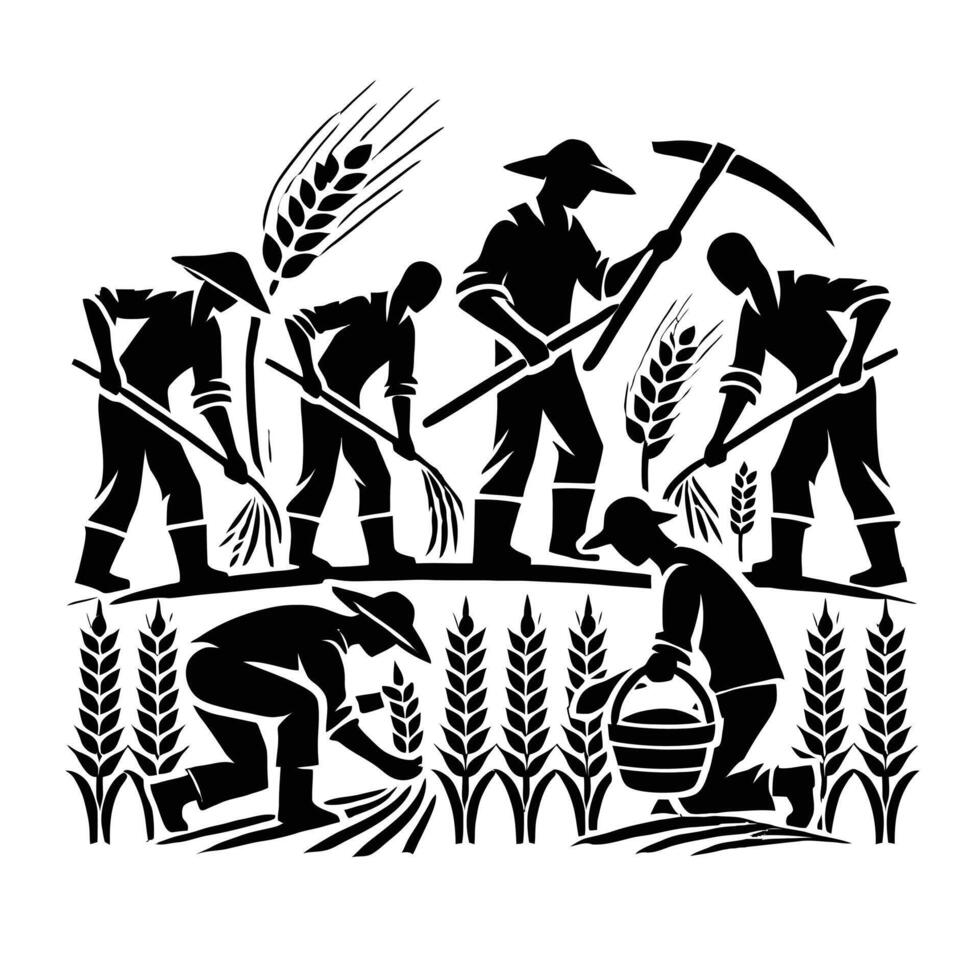 Farmers working in the field vector