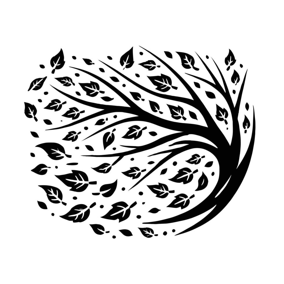 A black and white drawing of a tree with leaves vector