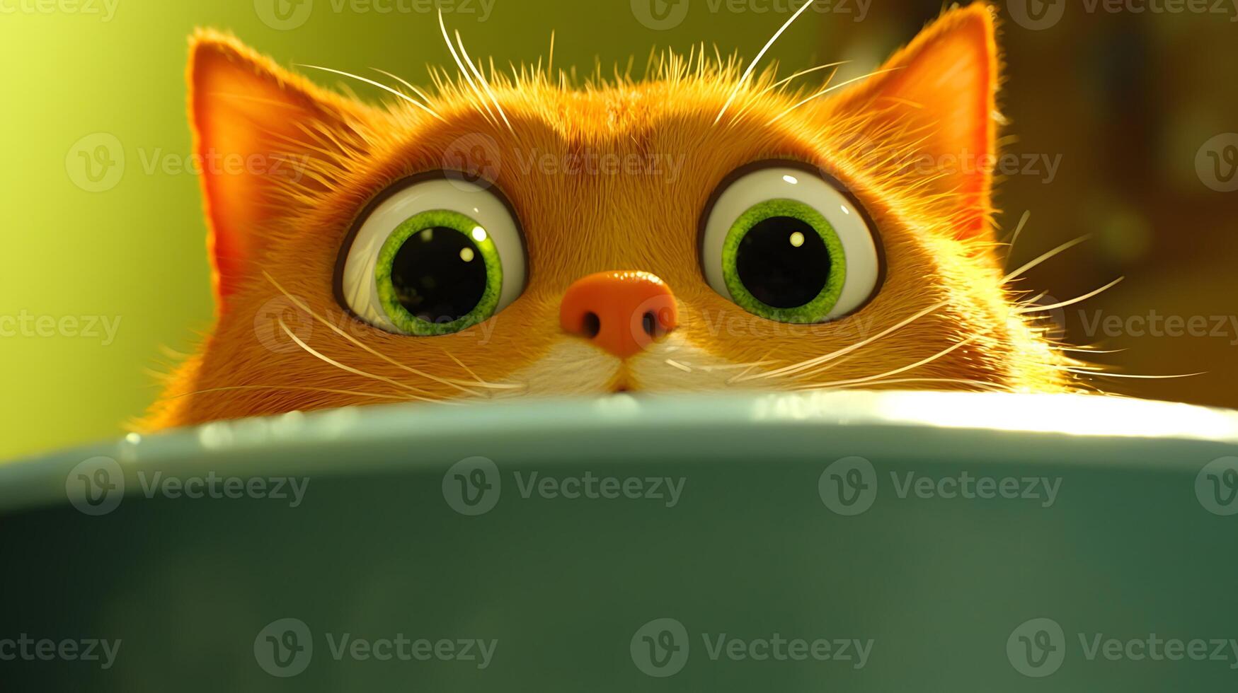 A cat is peeking out of a bowl photo