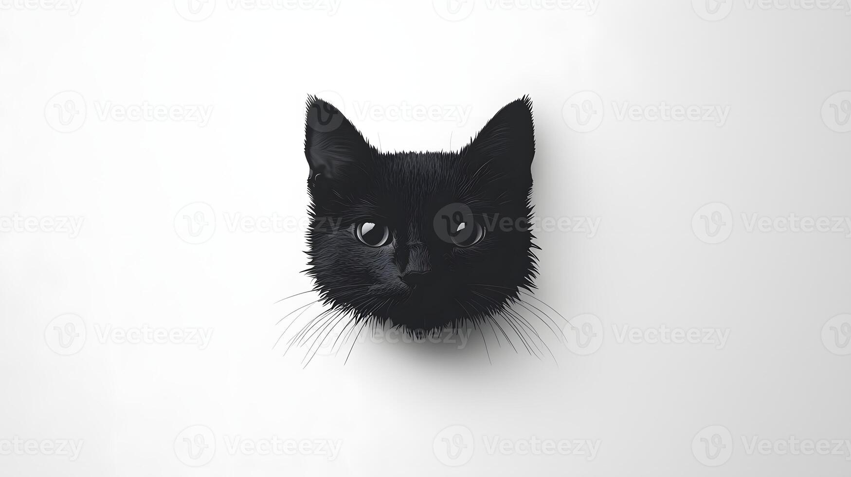 A black cat is shown in a white background photo