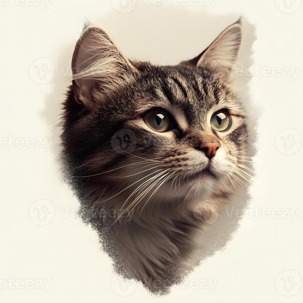 A cat is looking into the distance in a painting photo
